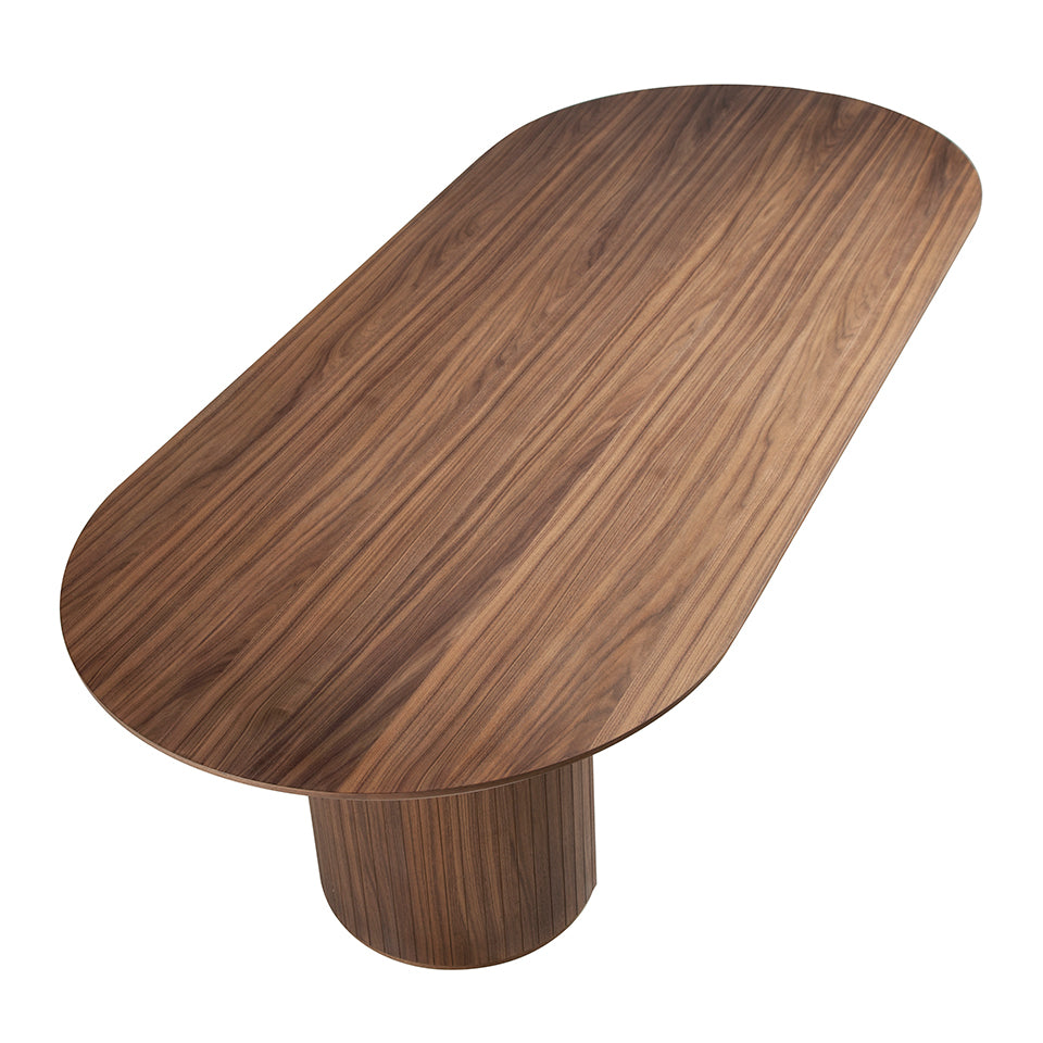 Mesa de comedor de roble con soporte metálico