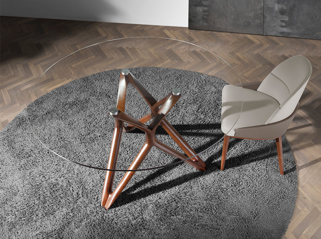 Mesa de comedor redonda de vidrio y madera ø130cm