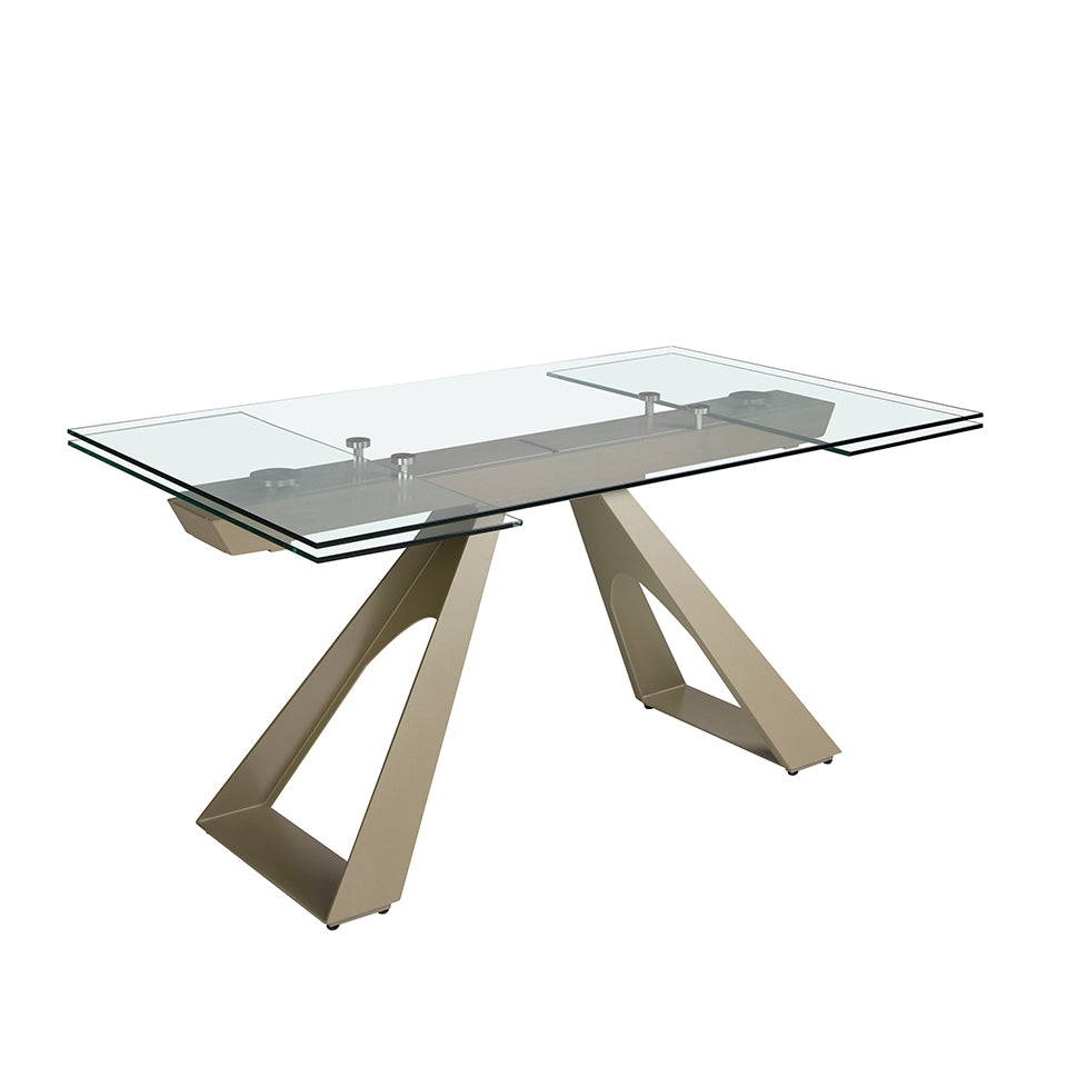 Mesa de comedor de vidrio templado con patas de acero 160/240x100