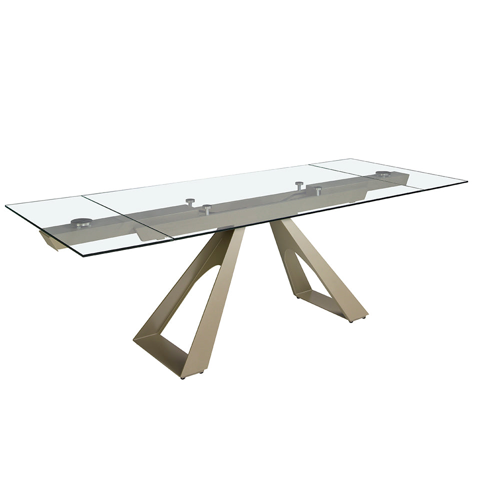 Mesa de comedor de vidrio templado con patas de acero 160/240x100