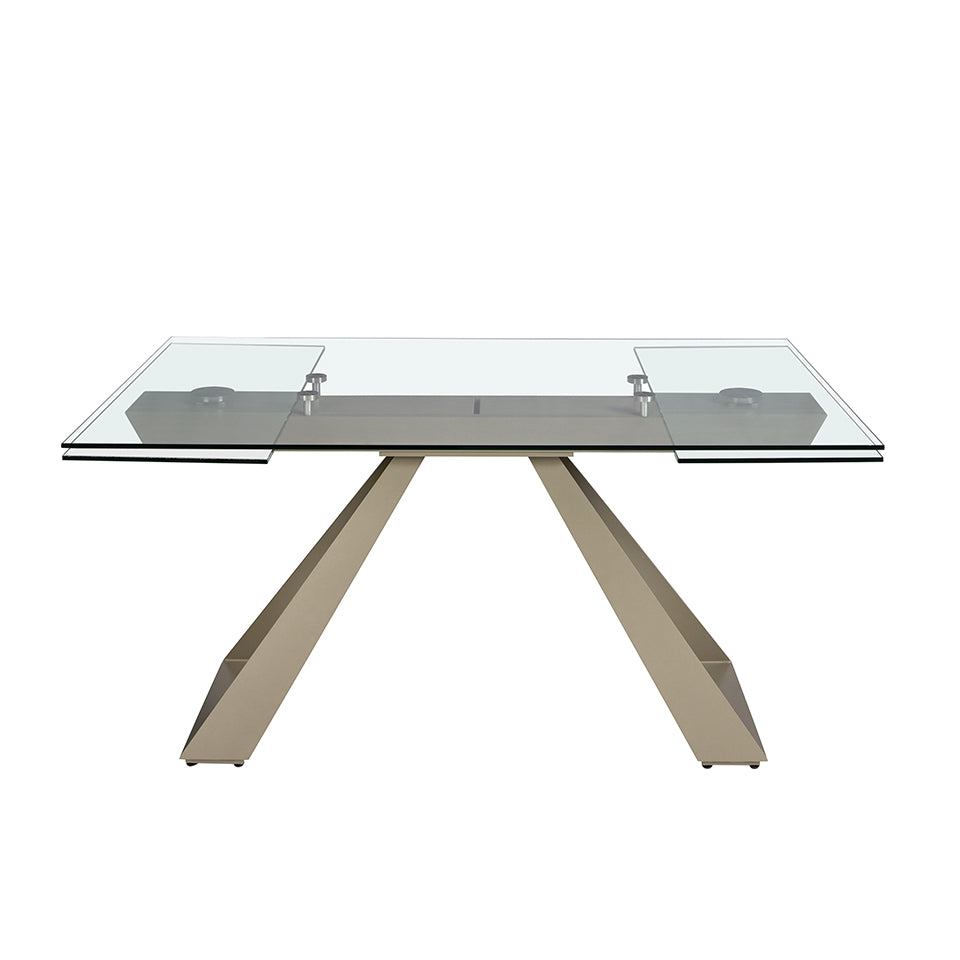 Mesa de comedor de vidrio templado con patas de acero 160/240x100