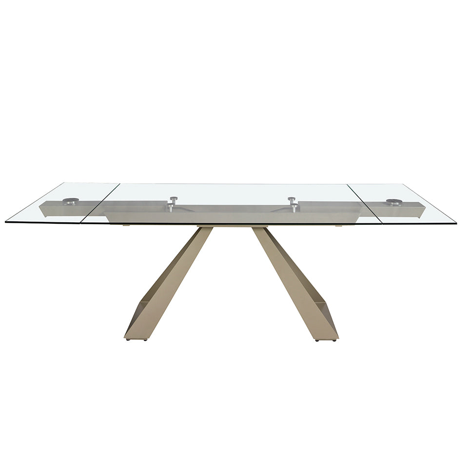 Mesa de comedor de vidrio templado con patas de acero 160/240x100