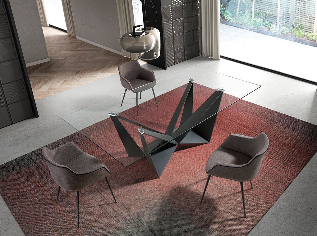 Mesa de comedor rectangular de vidrio con base de acero 240x120cm