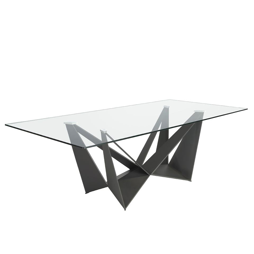 Mesa de comedor rectangular de vidrio con base de acero 240x120cm
