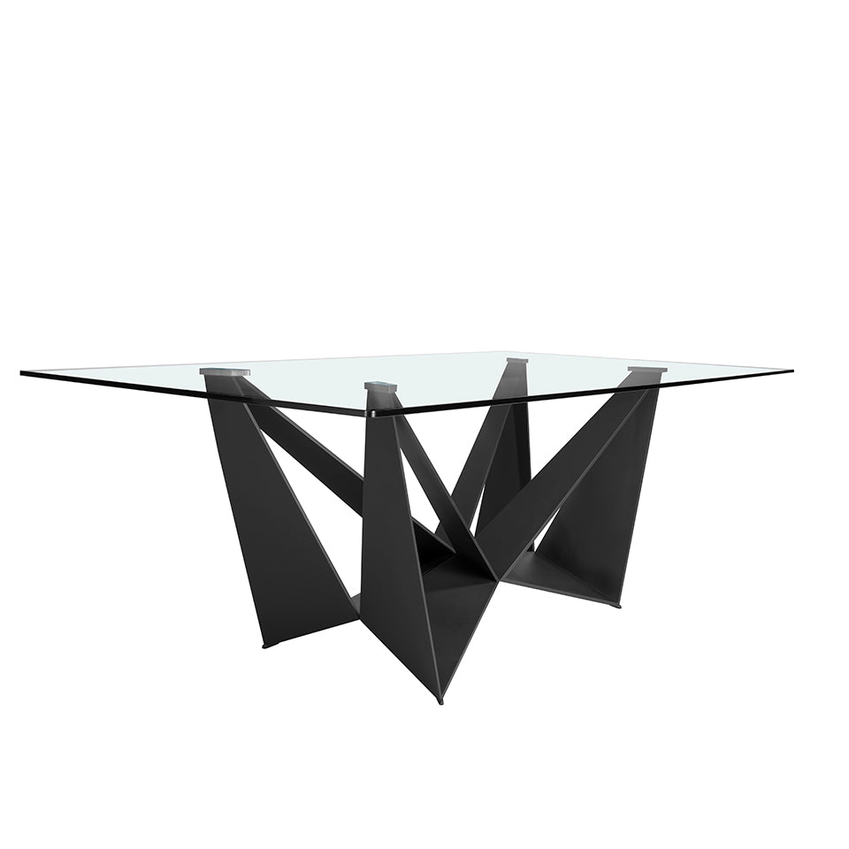 Mesa de comedor rectangular de vidrio con base de acero 240x120cm