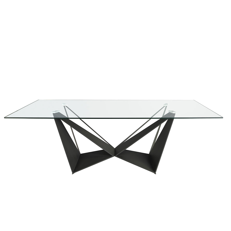 Mesa de comedor rectangular de vidrio con base de acero 240x120cm