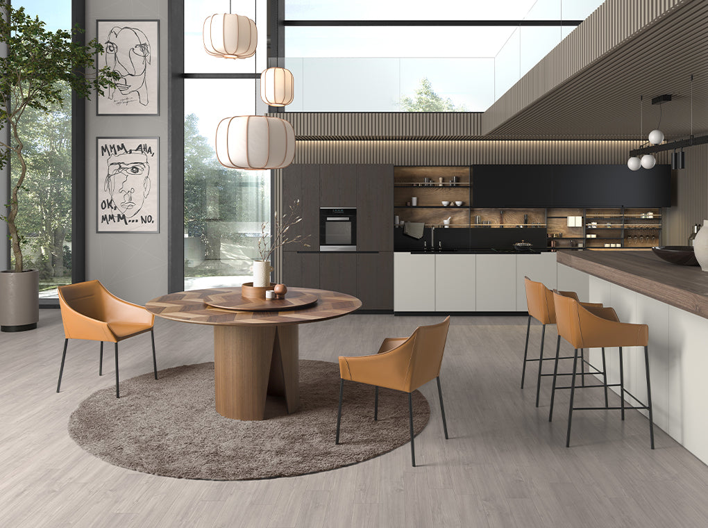 Mesa de comedor redonda de nogal ø150cm