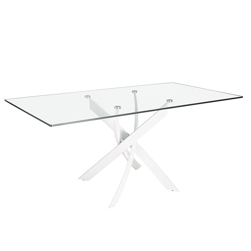 Mesa de comedor de vidrio con patas de acero 180x95