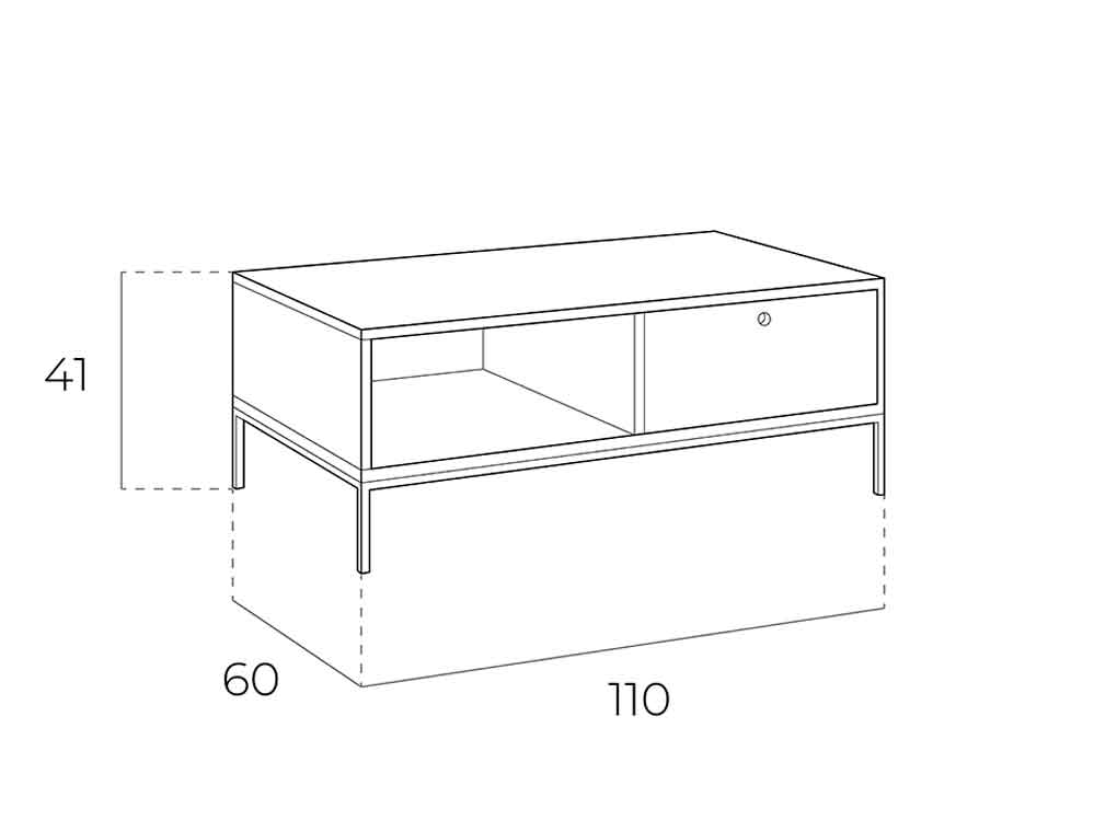 Mesa de café de roble con soporte metálico