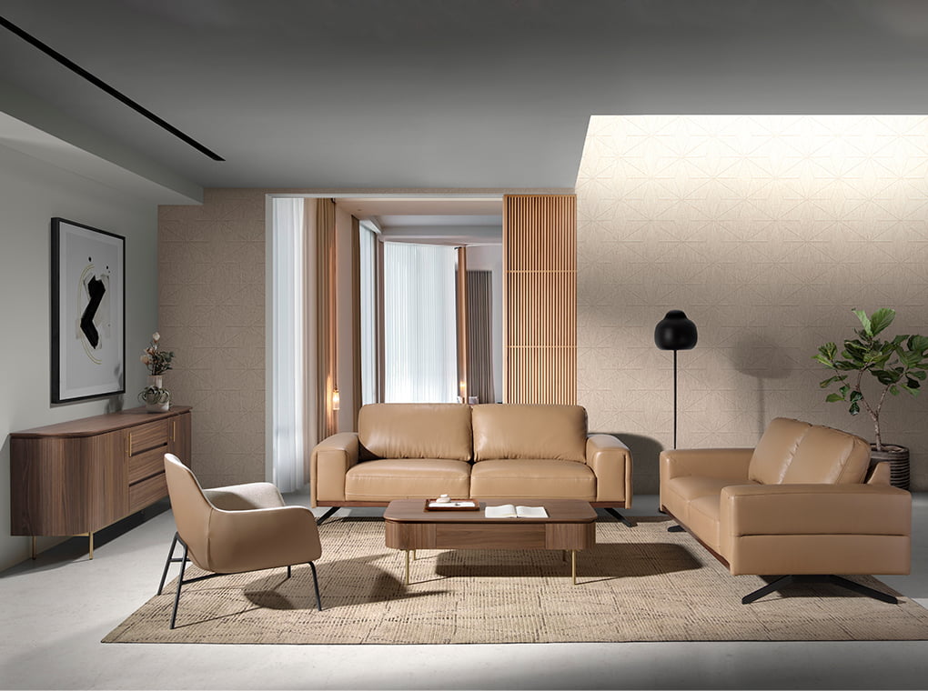 Mesa de café de nogal con soporte dorado