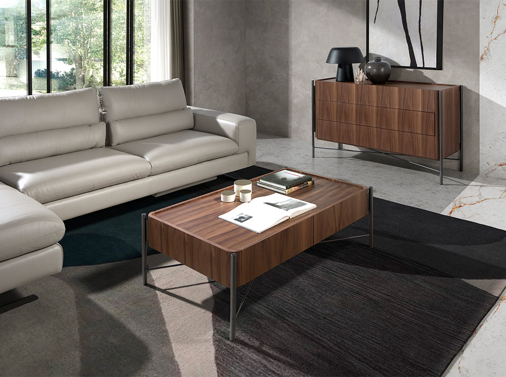 Mesa de café de roble con soporte metálico Angel Cerdá