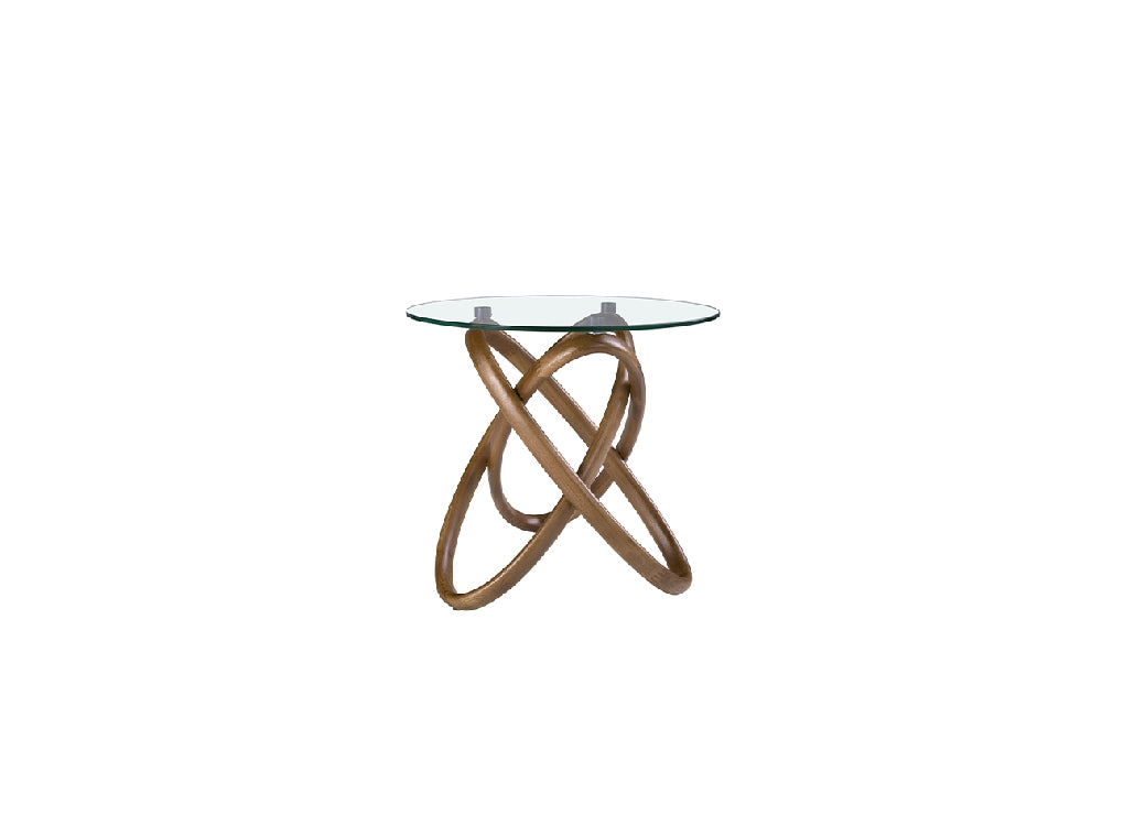 Mesa Lateral Redonda de Vidrio Templado y Madera de Nogal