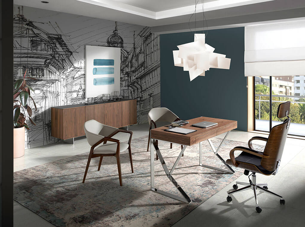 Escritorio de Nogal y Acero con Cajones Angel Cerdá