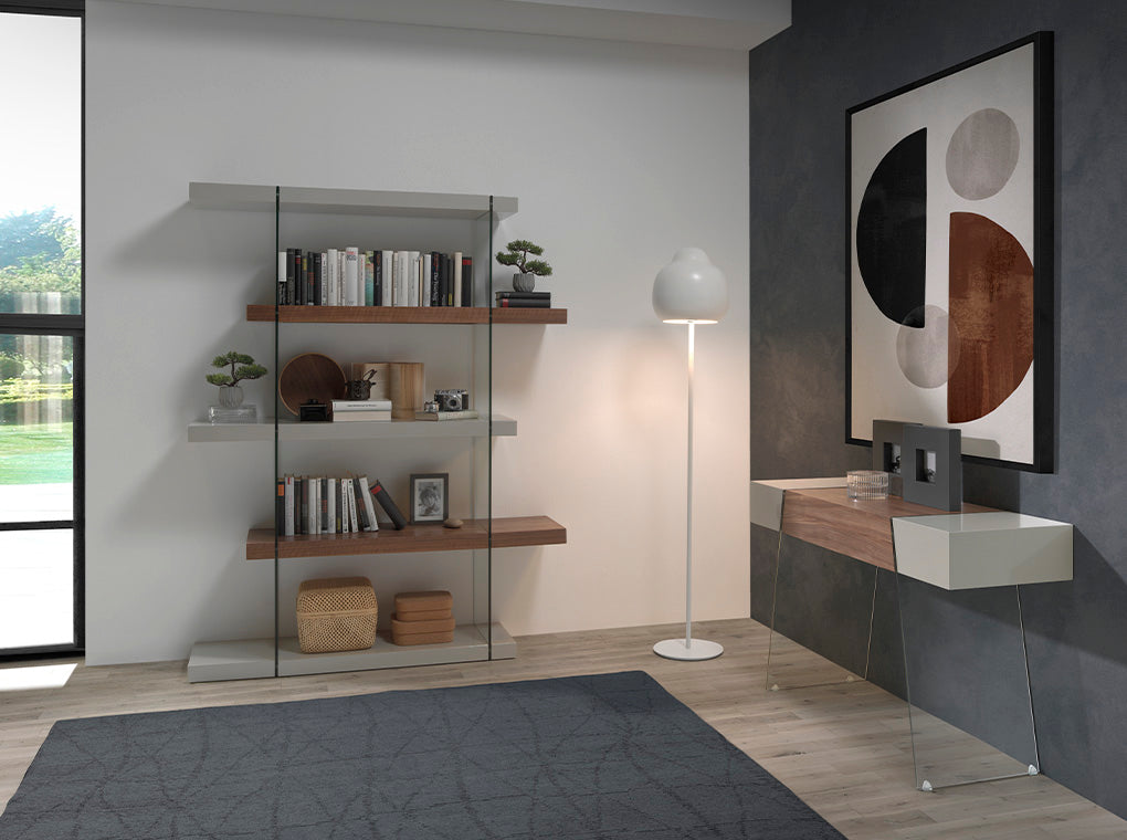 Biblioteca de Nogal y Cristal con Diseño Moderno Angel Cerdá