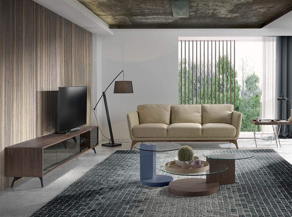 Cómoda de TV de Nogal y Vidrio Negro con Efecto de Espejo Angel Cerdá