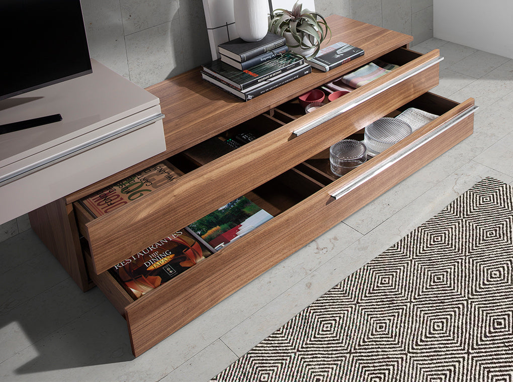 Cómoda de TV de Nogal con cajones y soporte metálico Angel Cerdá