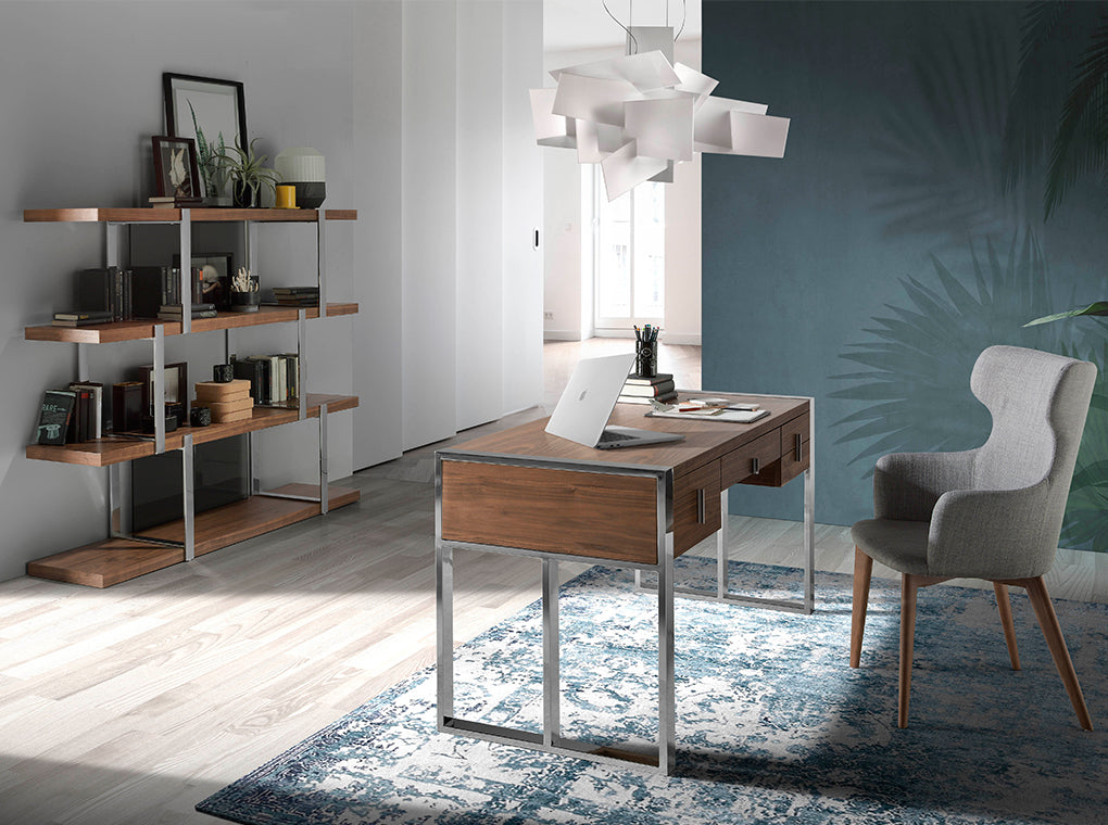 Escritorio de Nogal con Estructura de Acero Cromado Angel Cerdá