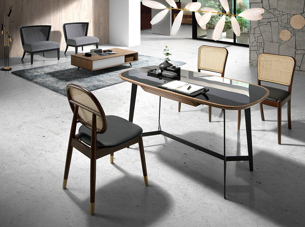 Mesa de oficina de Nogal y Cristal Negro Angel Cerdá