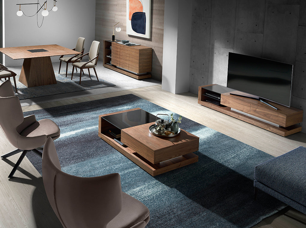 Cómoda de TV de Nogal y Vidrio Negro con Cajones y Estante Angel Cerdá