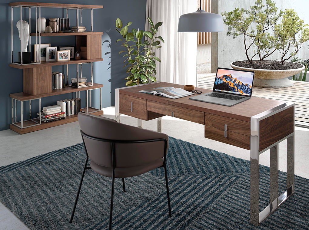 Biblioteca de Nuez y Acero Inoxidable Cromado Angel Cerdá