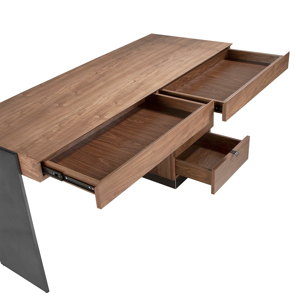 Mesa de trabajo de madera de nogal y acero pulido Angel Cerdá