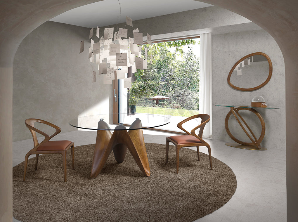 Consola Ovalada de Vidrio Templado y Nogal Angel Cerdá