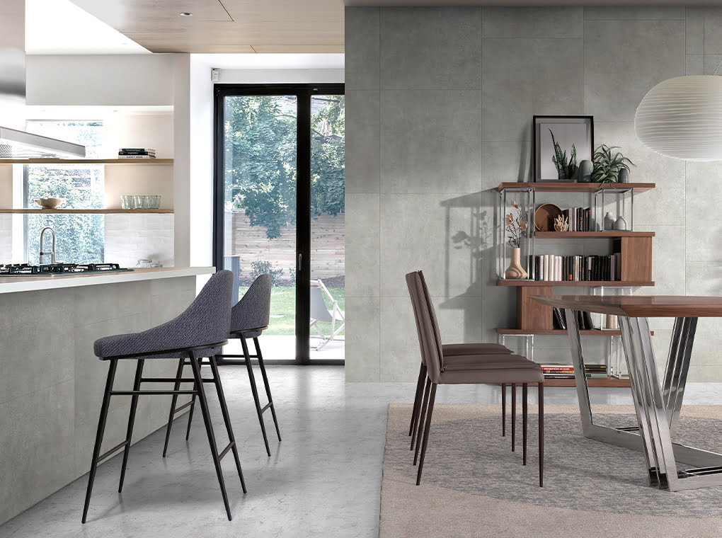 Taburete moderno gris con patas negras | Luxet.es