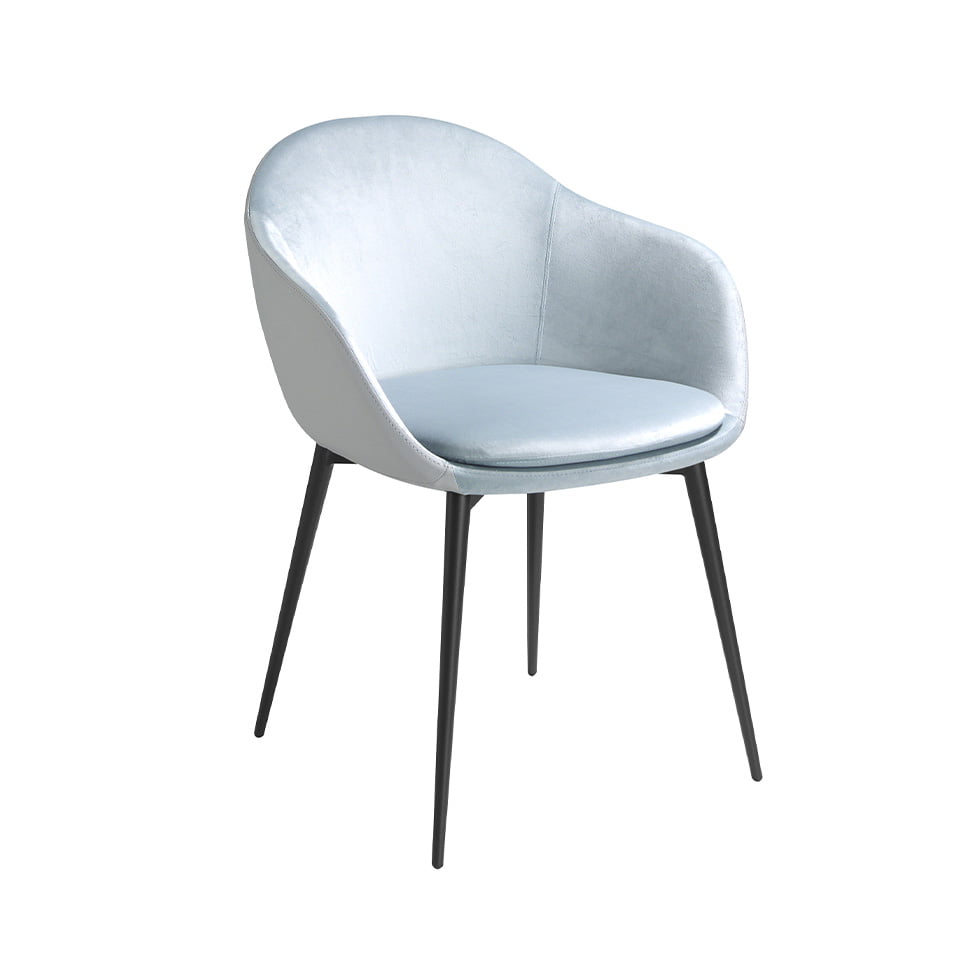 Silla tapizada con material textil y eco-cuero con patas de acero negro