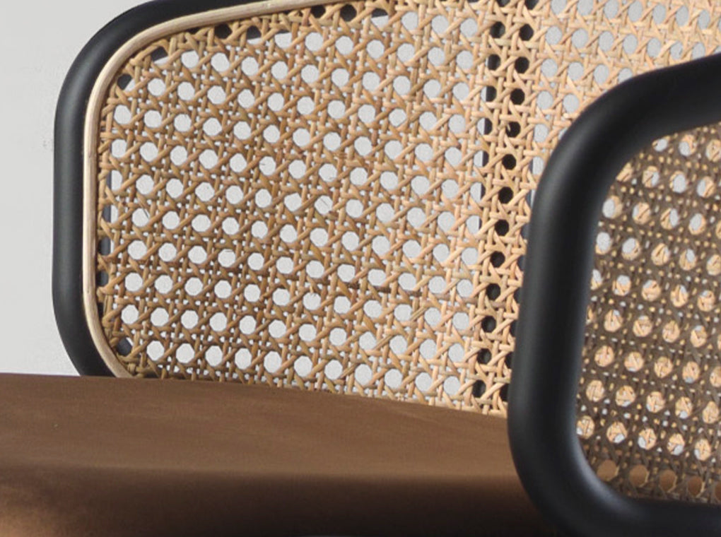 Silla de Bar de Terciopelo Marrón y Mimbre con Patas de Acero Angel Cerdá