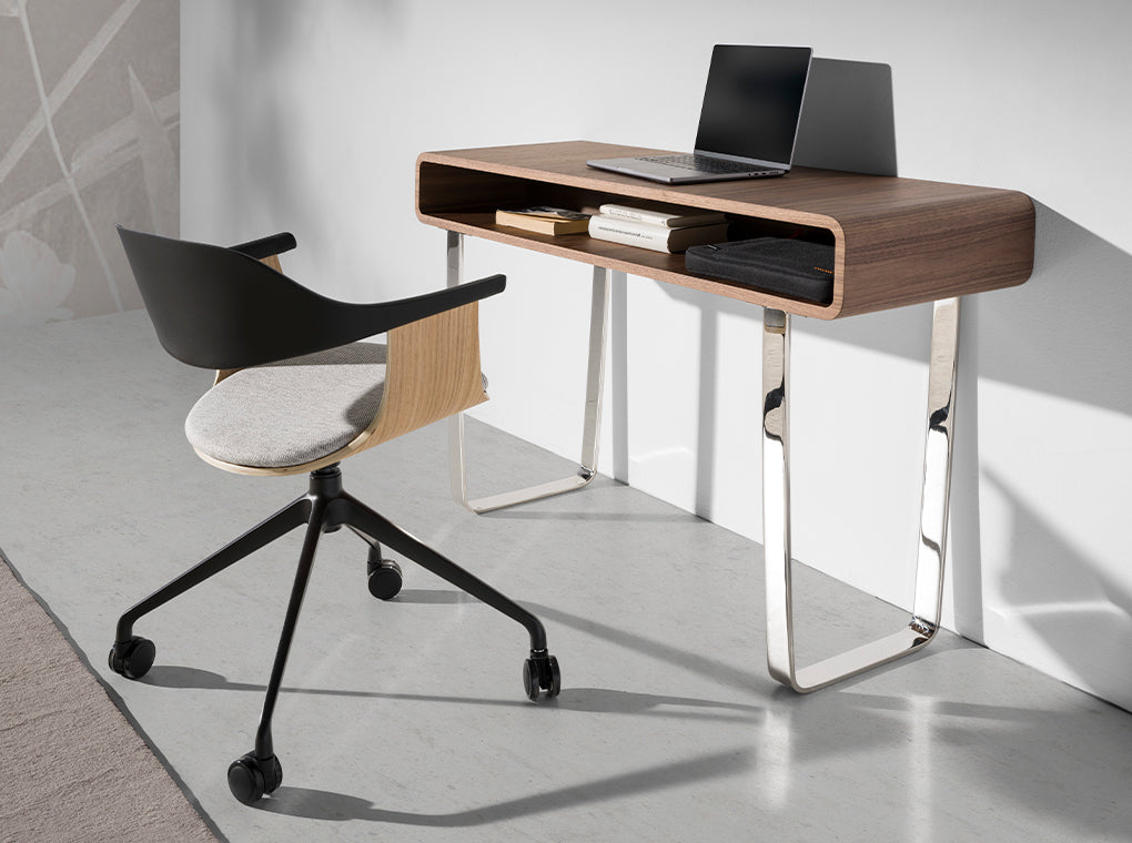 Silla de Oficina Giratoria con Tela Gris y PVC Negro