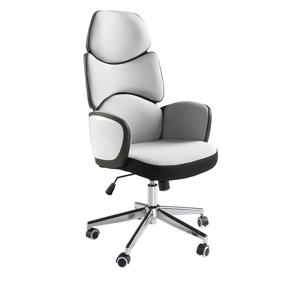 Silla de oficina giratoria con tapicería gris y respaldo brillante blanco Angel Cerdá
