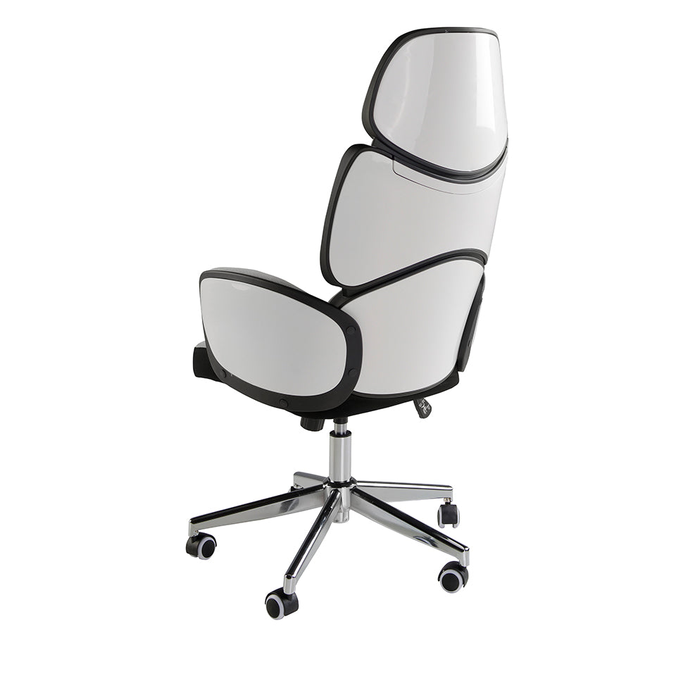 Silla de oficina giratoria con tapicería gris y respaldo brillante blanco Angel Cerdá