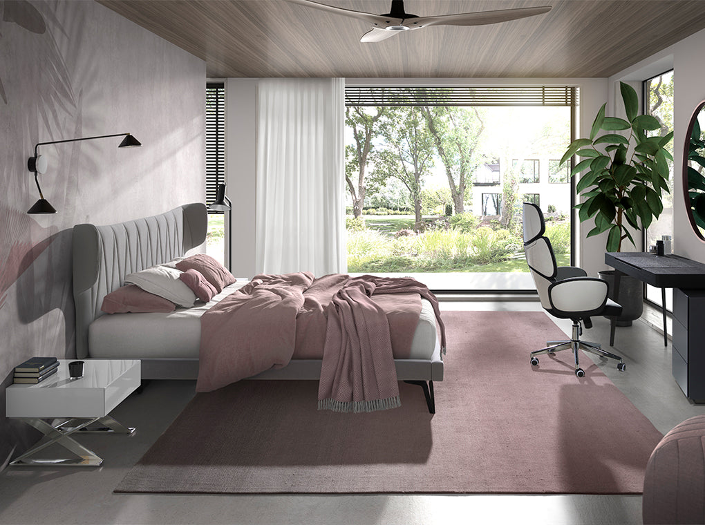 Silla de oficina giratoria con tapicería gris y respaldo brillante blanco Angel Cerdá