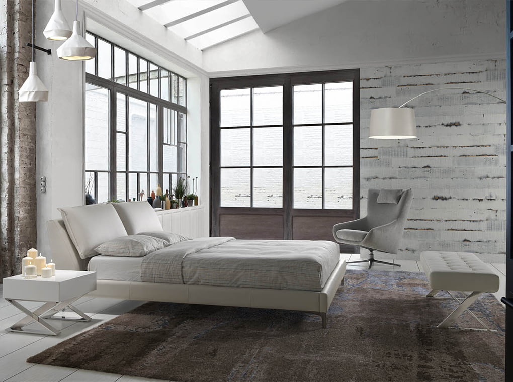 Banqueta blanca de eco-cuero con diseño moderno Angel Cerdá