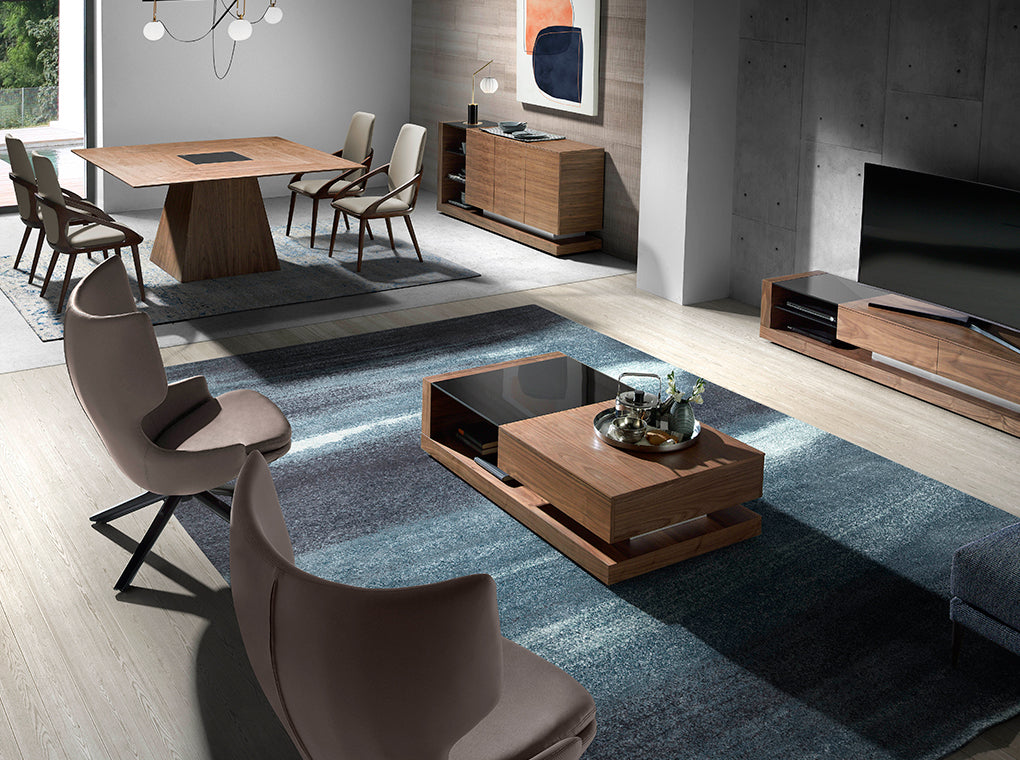 Silla giratoria de madera de Wenge Angel Cerdá - Piel ecológica Mink y cojín en el asiento