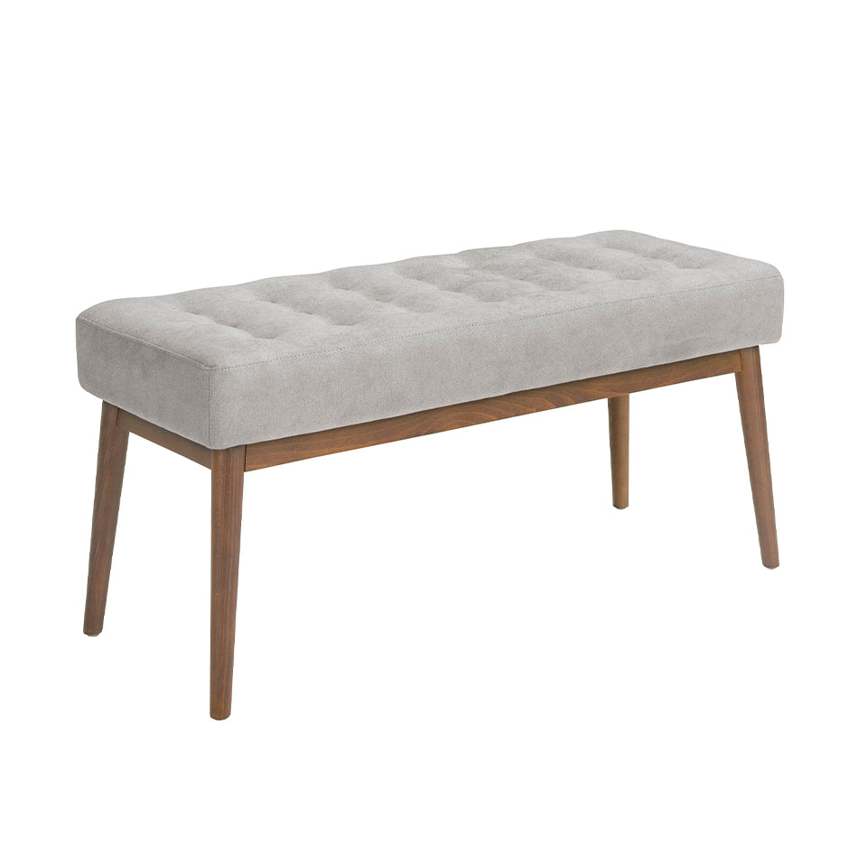 Banco de tela gris oscuro con patas de madera de nogal Angel Cerdá