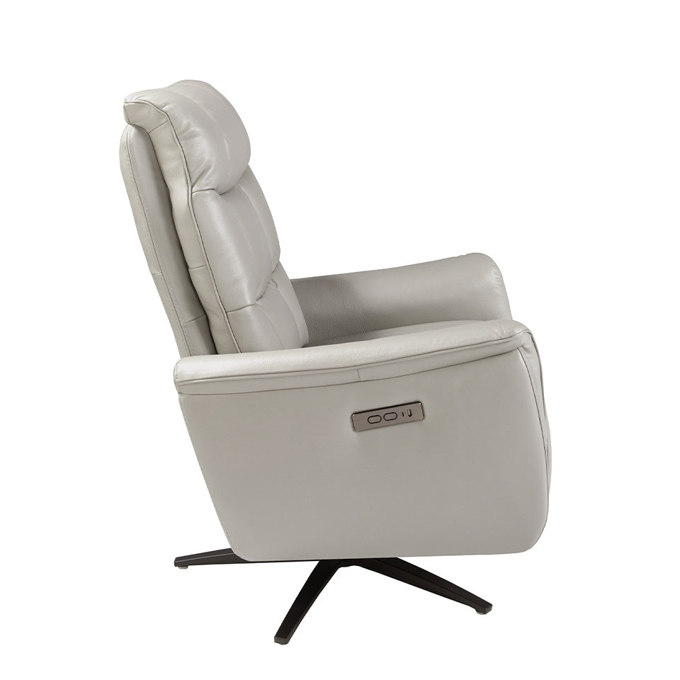 Sillón giratorio de piel gris con mecanismo eléctrico de relajación