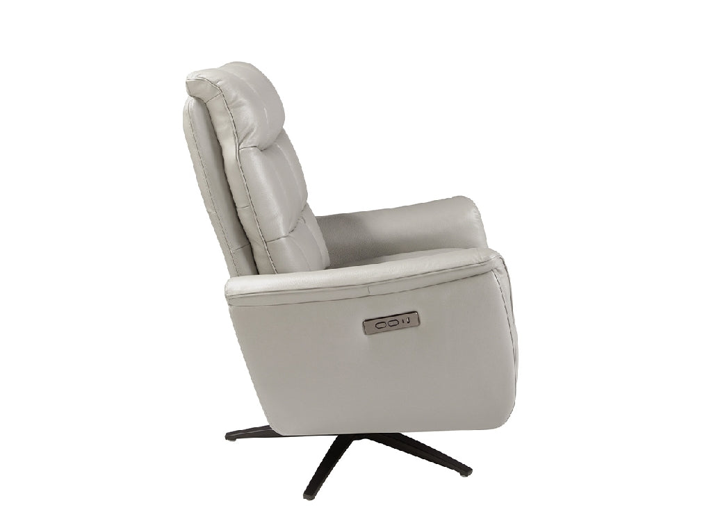 Sillón giratorio de piel gris con mecanismo eléctrico de relajación