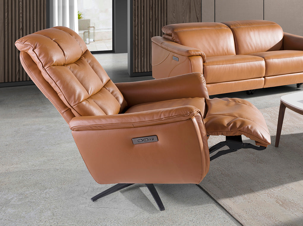 Sillón de Relax con Giro de Cuero Marrón