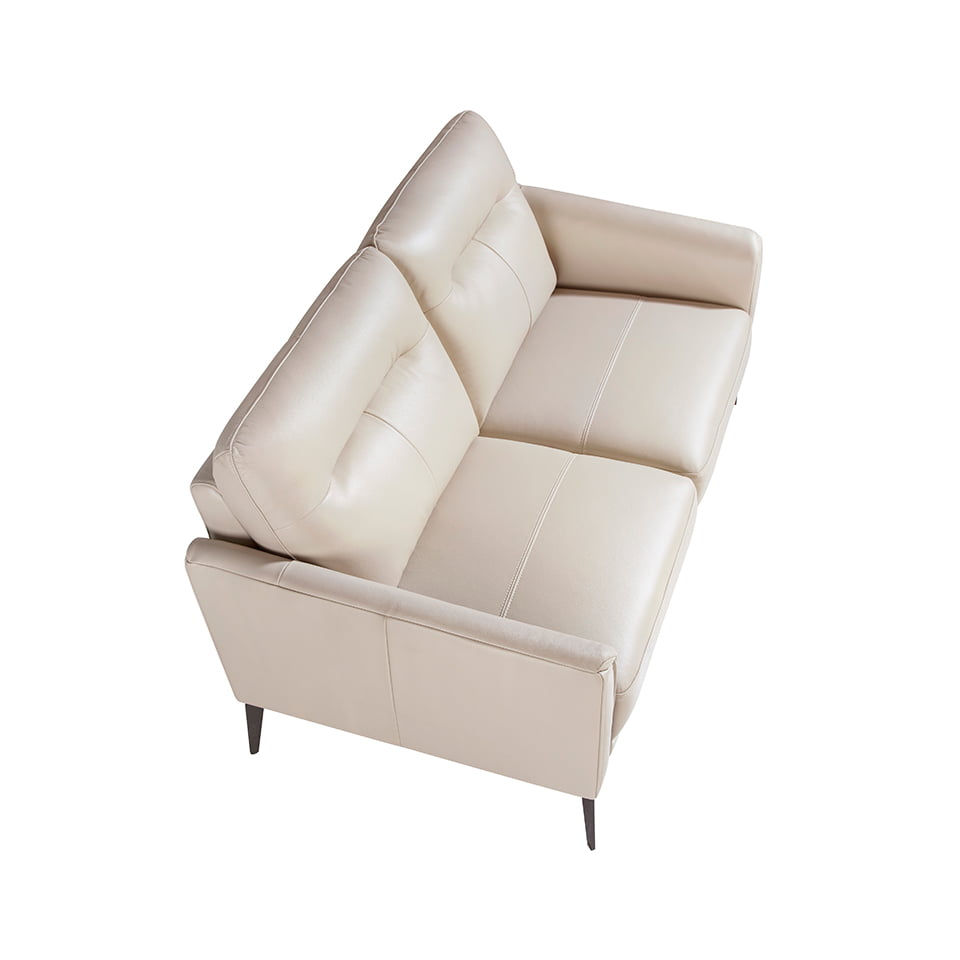 Sofá de dos plazas tapizado en piel gris-taupe Angel Cerdá