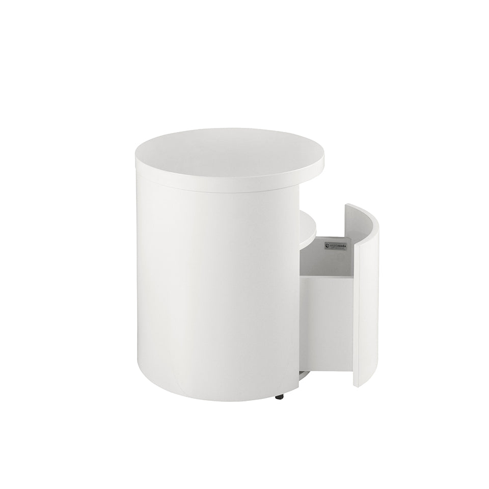 Mesa de noche redonda blanca con cajón de cierre suave Angel Cerdá