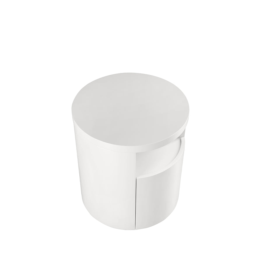 Mesa de noche redonda blanca con cajón de cierre suave Angel Cerdá