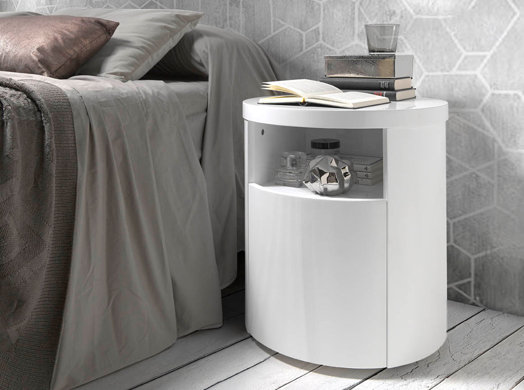 Mesa de noche redonda blanca con cajón de cierre suave Angel Cerdá