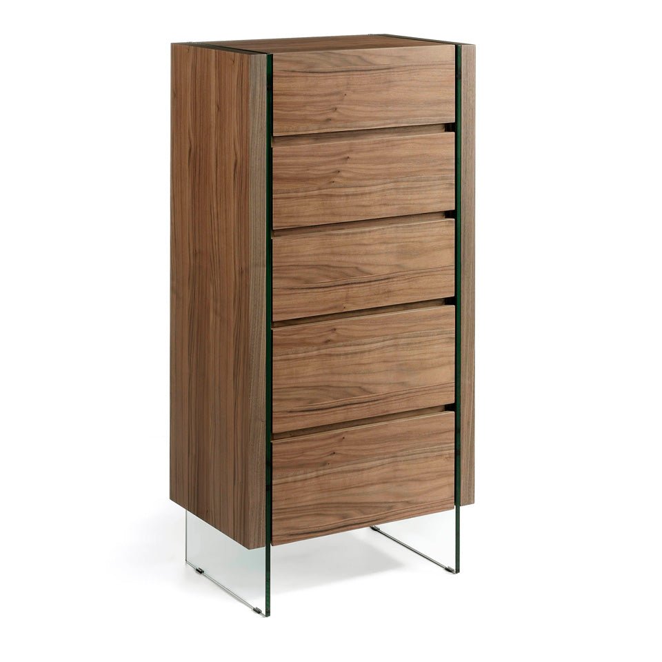 Cómoda de Nogal y Cristal con 5 cajones de Angel Cerdá