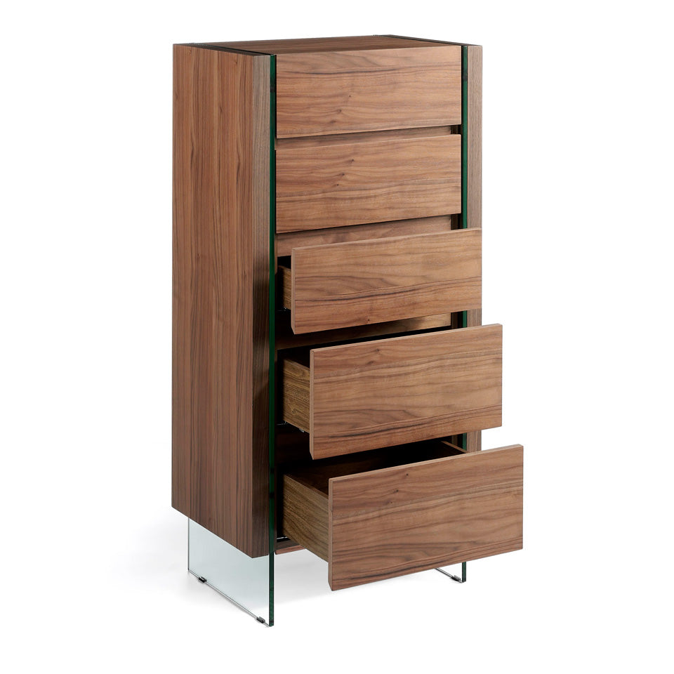 Cómoda de Nogal y Cristal con 5 cajones de Angel Cerdá