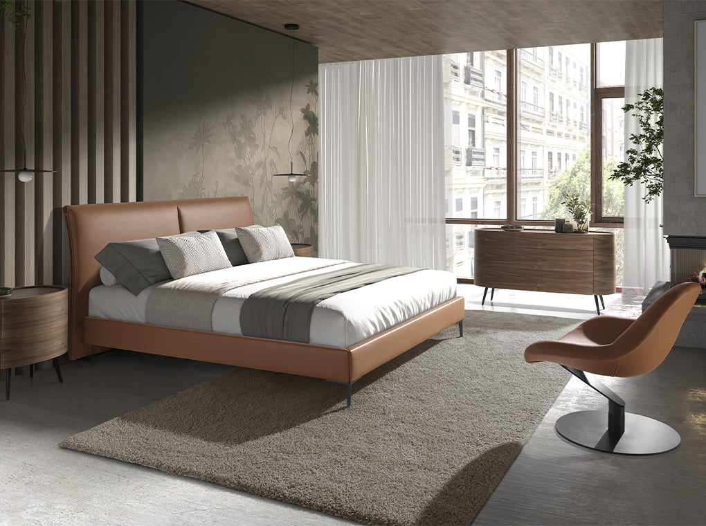 Cómoda ovalada de madera de nogal con patas de acero de Angel Cerdá