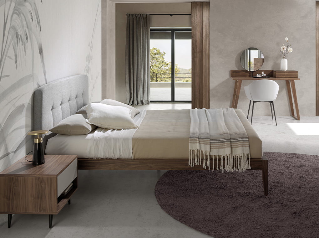 Mesa de noche de madera enchapada con cajón y estante Angel Cerdá