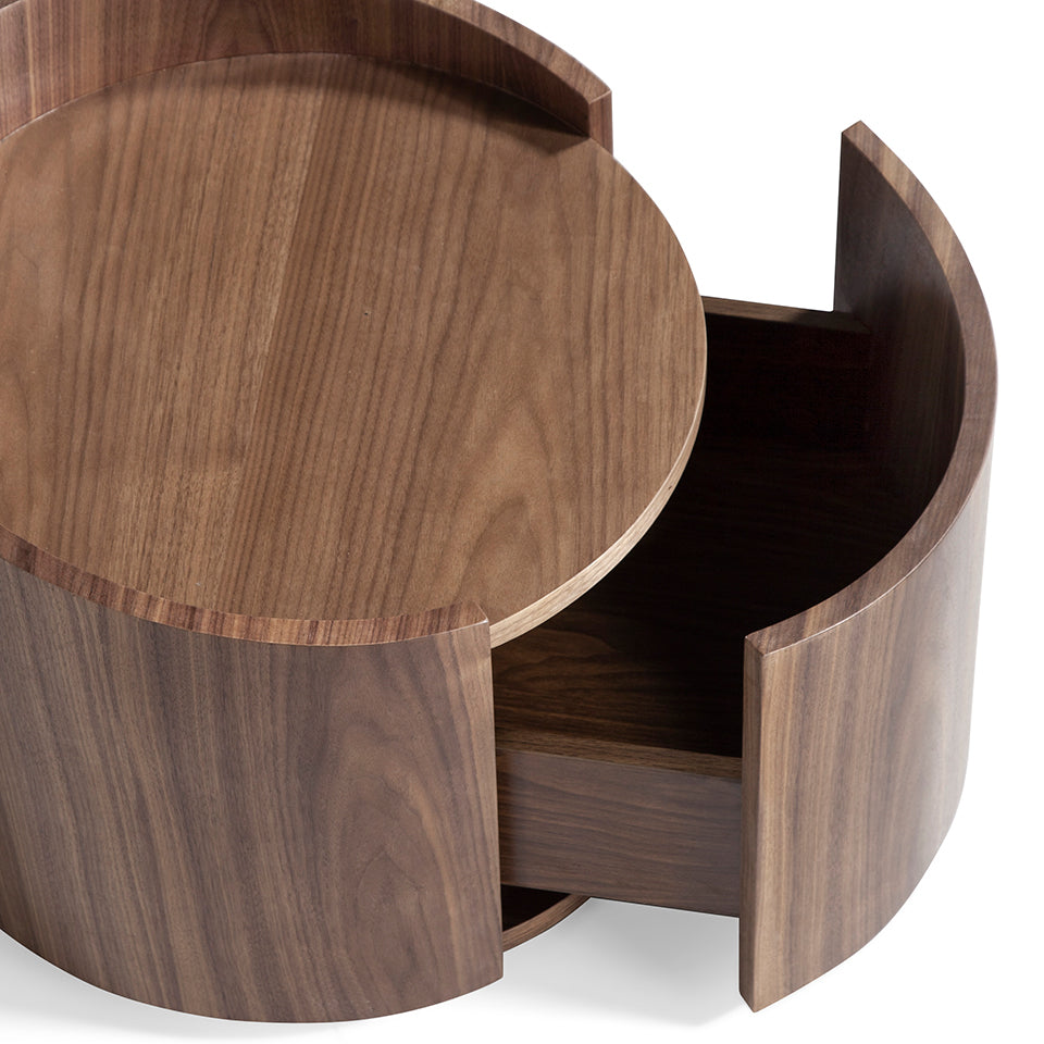 Mesa de noche redonda de nogal con cajón Angel Cerdá