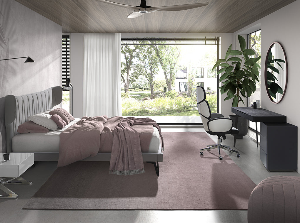 Mesita de tocador negra con espejo plegable y cajones