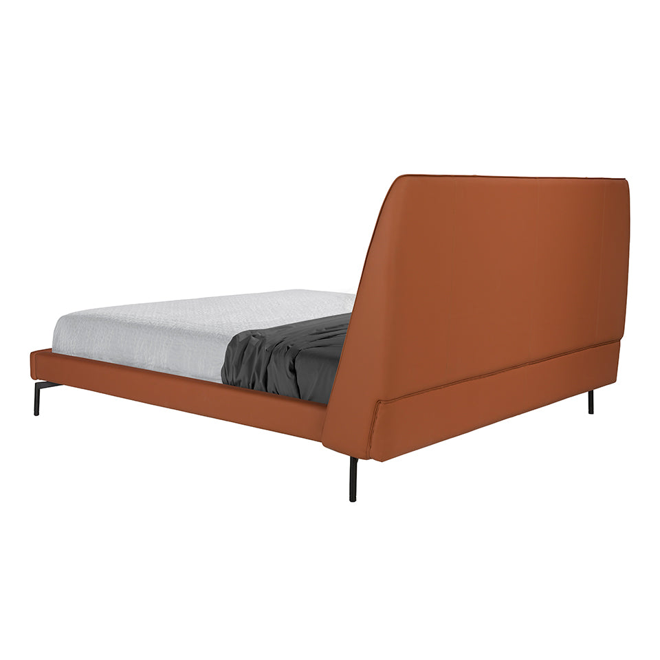 Cama tapizada en piel ecológica marrón y blanca